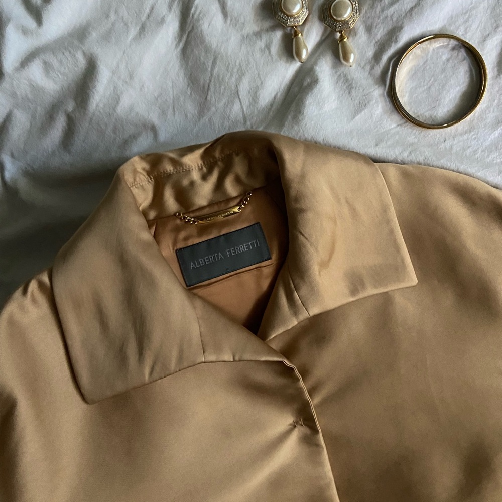 Alberta Ferretti Gold Satin Oversized Coat